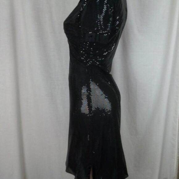 RICHARD TYLER Vintage 1990's Little Black Dress Sexy Sheer Sequin Cocktail Dress - Picture 6 of 10